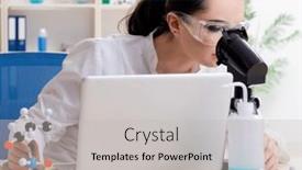  Presentation with chemist - PPT theme featuring young-female-chemist-working background and a light gray colored foreground