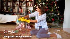  Presentation with cleaning - Slides with young-female-cleaning-glasses-bell background and a tawny brown colored foreground
