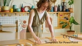  Presentation with female - Slide deck with young-female-clerk-bending-over background and a yellow colored foreground