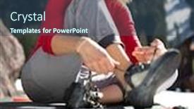  Presentation with boulder - PPT theme enhanced with young-female-climber-putting-climbing background and a ocean colored foreground