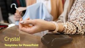  Presentation with pos - Cool new theme with young-female-consumer-with-smartwatch backdrop and a tawny brown colored foreground