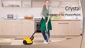  Presentation with contractor - Presentation enhanced with young female contractor doing housework background and a lemonade colored foreground