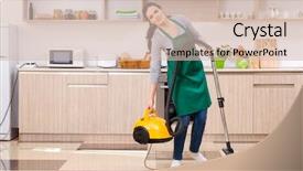  Presentation with contractor - Beautiful PPT theme featuring young female contractor doing housework backdrop and a soft green colored foreground