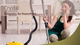  Presentation with contractor - Slide set consisting of young-female-contractor-doing-housework background and a  colored foreground