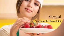  Presentation with strawberries - Beautiful slides featuring young-female-cook-eating-strawberries backdrop and a coral colored foreground
