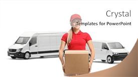  Presentation with rv transport - Slide deck with young-female-courier-with-transport background and a white colored foreground