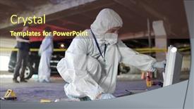  Presentation with crime scene - Slide set enhanced with young-female-criminological-expert background and a tawny brown colored foreground