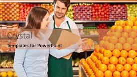  Presentation with female - Beautiful theme featuring young-female-customer-gets backdrop and a coral colored foreground