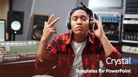  Presentation with sounds - Presentation theme enhanced with young female deejay in headphones background and a tawny brown colored foreground