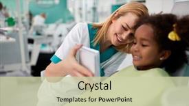  Presentation with dental assistant - Presentation theme with young female dental assistant looking background and a soft green colored foreground