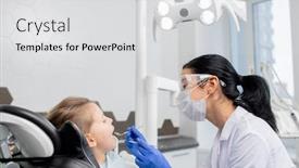  Presentation with oral cavity - Beautiful slide set featuring young-female-dentist-in-whitecoat backdrop and a light gray colored foreground