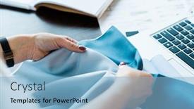  Presentation with female - Theme enhanced with young-female-designer-comparing-two background and a light blue colored foreground