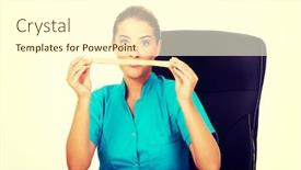  Presentation with tape measure - PPT theme having young-female-dietician-holding-measure background and a cream colored foreground