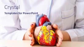  Presentation with cardiologist - PPT theme featuring young female doctor cardiologist sitting at the hospital background and a sky blue colored foreground