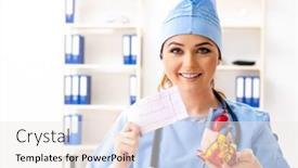  Presentation with cardiologist - Amazing PPT layouts having young female doctor cardiologist sitting at the hospital backdrop and a sky blue colored foreground