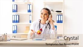  Presentation with trainee nurse sitting by female - Colorful presentation design enhanced with young female doctor cardiologist sitting backdrop and a  colored foreground