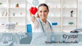  Presentation with cardiologist - PPT theme consisting of young female doctor cardiologist working background and a light blue colored foreground