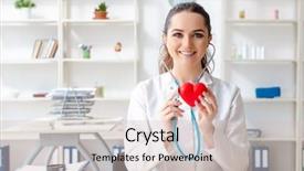  Presentation with cardiologist - Beautiful PPT theme featuring young female doctor cardiologist working backdrop and a soft green colored foreground