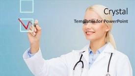  Presentation with healthcare technology - Colorful PPT theme enhanced with young female doctor drawing mark backdrop and a light blue colored foreground