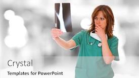  Presentation with xray - Slides having young female doctor holding up xray background and a white colored foreground