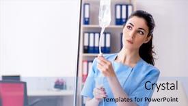  Presentation with infusion - Audience pleasing slide set consisting of young female doctor in infusion backdrop and a light blue colored foreground