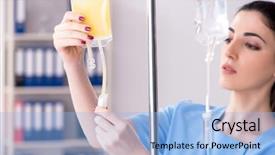  Presentation with infusion - Presentation design featuring young female doctor in infusion background and a light blue colored foreground