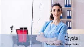  Presentation with infusion - Beautiful slide set featuring young female doctor in infusion backdrop and a light blue colored foreground