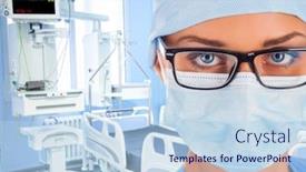  Presentation with intensive care unit - Slide set having young-female-doctor-in-intensive background and a light blue colored foreground