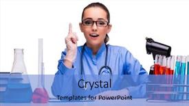  Presentation with worried young female college student - Cool new slide deck with young female doctor in lab backdrop and a teal colored foreground