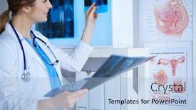  Presentation with lungs - Theme consisting of young-female-doctor-looking background and a light blue colored foreground