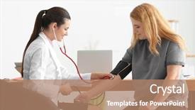  Presentation with blood pressure - Cool new slides with young female doctor measuring blood backdrop and a coral colored foreground