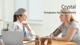  Presentation with blood pressure - Presentation theme with young female doctor measuring blood background and a white colored foreground