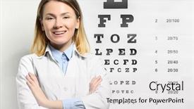  Presentation with eyesight - Cool new presentation theme with young female doctor near eyesight backdrop and a white colored foreground