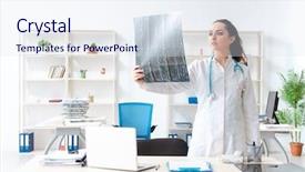  Presentation with worried young female college student - PPT theme enhanced with young female doctor radiologist working background and a sky blue colored foreground