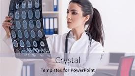  Presentation with radiologist - PPT theme featuring young-female-doctor-radiologist-working background and a light blue colored foreground