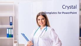  Presentation with female weightlifitng - Colorful presentation design enhanced with young female doctor standing backdrop and a  colored foreground