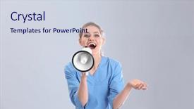  Presentation with young grey maine coon cat - Cool new PPT theme with young female doctor with megaphone backdrop and a lemonade colored foreground