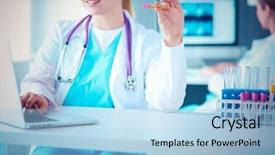  Presentation with tests - Slide set consisting of young female doctors at medical background and a light blue colored foreground