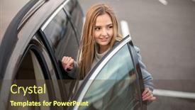  Presentation with summer sun - Slide set consisting of young-female-driver-driving background and a tawny brown colored foreground