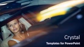  Presentation with driving - PPT layouts having young-female-driver-driving background and a navy blue colored foreground