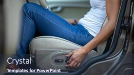  Presentation with car seat - Audience pleasing slide deck consisting of young-female-driver-driving backdrop and a ocean colored foreground