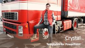  Presentation with truck driver - Beautiful presentation theme featuring young female driver near big backdrop and a violet colored foreground