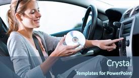  Presentation with festival music band hands playing - Amazing slide set having cd - young female driver playing music backdrop and a ocean colored foreground