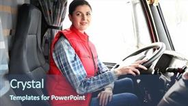  Presentation with truck driver - Slide set consisting of young female driver sitting background and a ocean colored foreground