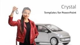  Presentation with woman car driver map - Slides enhanced with young-female-driver background and a white colored foreground