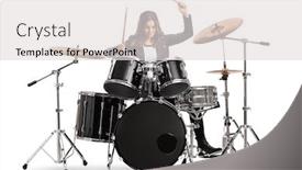  Presentation with drums - Presentation consisting of young-female-drummer-playing-drums background and a light gray colored foreground