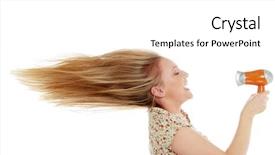  Presentation with hair corporate female - Audience pleasing theme consisting of young female drying hair isolated backdrop and a white colored foreground