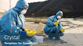  Presentation with dirty water - Beautiful slide deck featuring young-female-ecologist-holding-sample backdrop and a ocean colored foreground