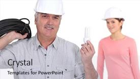  Presentation with electrician - Colorful slides enhanced with young female electrician with tutor backdrop and a light gray colored foreground