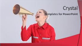  Presentation with emergency - Amazing theme having young female emergency doctor shouting backdrop and a light gray colored foreground